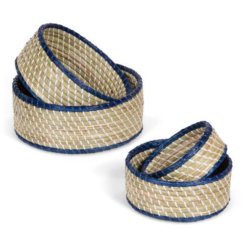 Set of Round Blue Trim Baskets