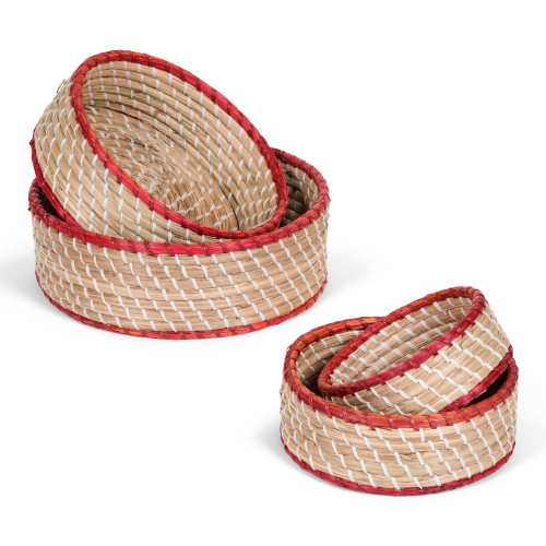 Set of Round Red Trim Baskets