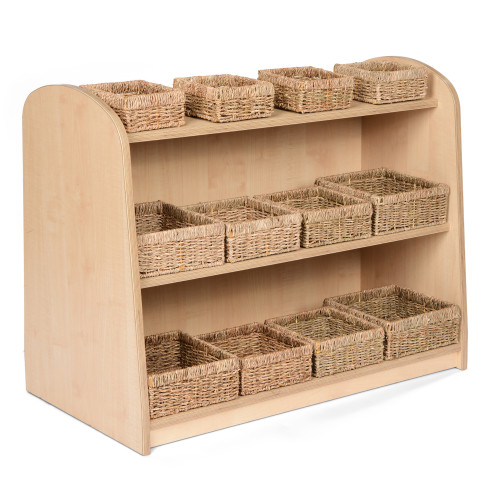 Low Level Shelving Unit With Square Seagrass Baskets