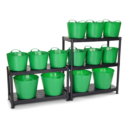 Black Shelving with Green Trugs Storage Set