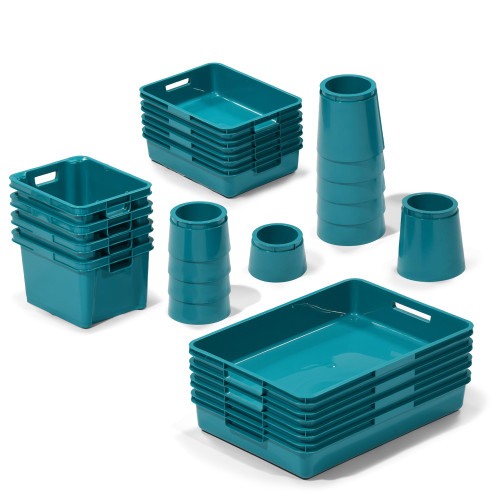 High Level Plastic Storage with Pots Turquoise