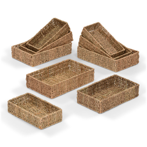 High Level Shallow Rectangle Seagrass Basket Set