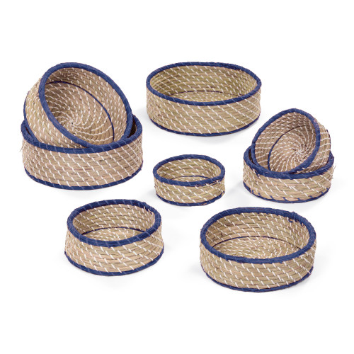 Low Level Blue Trim Round Basket Set