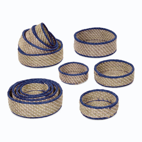 Mid Level Blue Trim Round Basket Storage Set