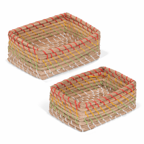 Set of x2 Rectangular Coloured Striped Baskets