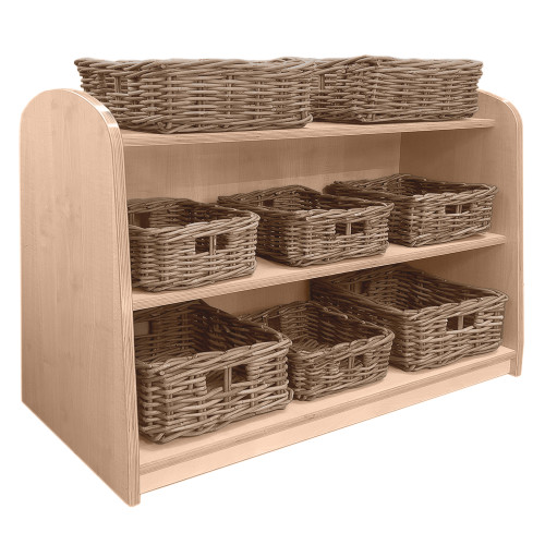 Low Level Shelving Unit with Rattan Basket Set
