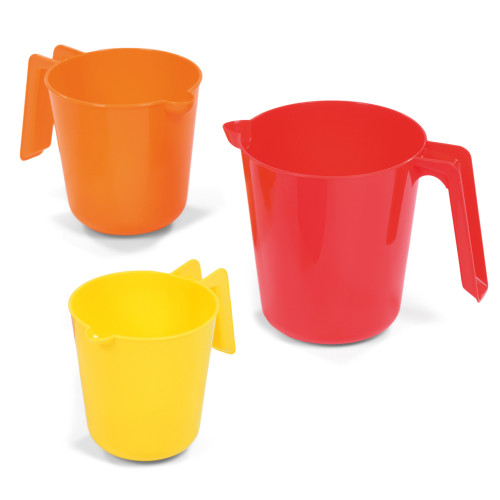 Set of x3 Brightly Coloured Yellow Red Orange Plastic Jugs