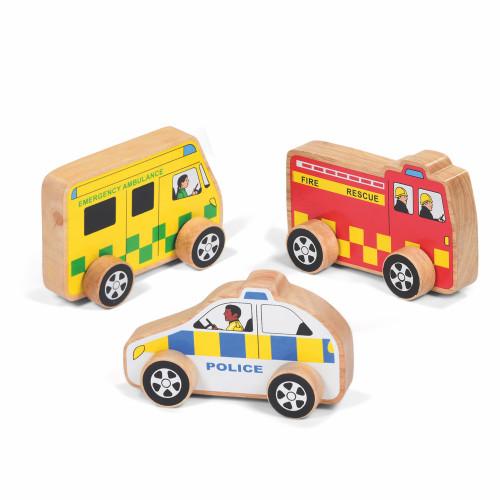 Set of Small World Wooden Emergency Vehicles