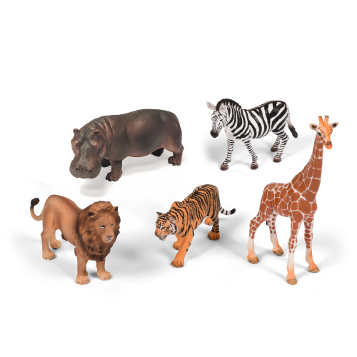 Set of Wild Animals Hippo Zebra Lion Tiger and Giraffe